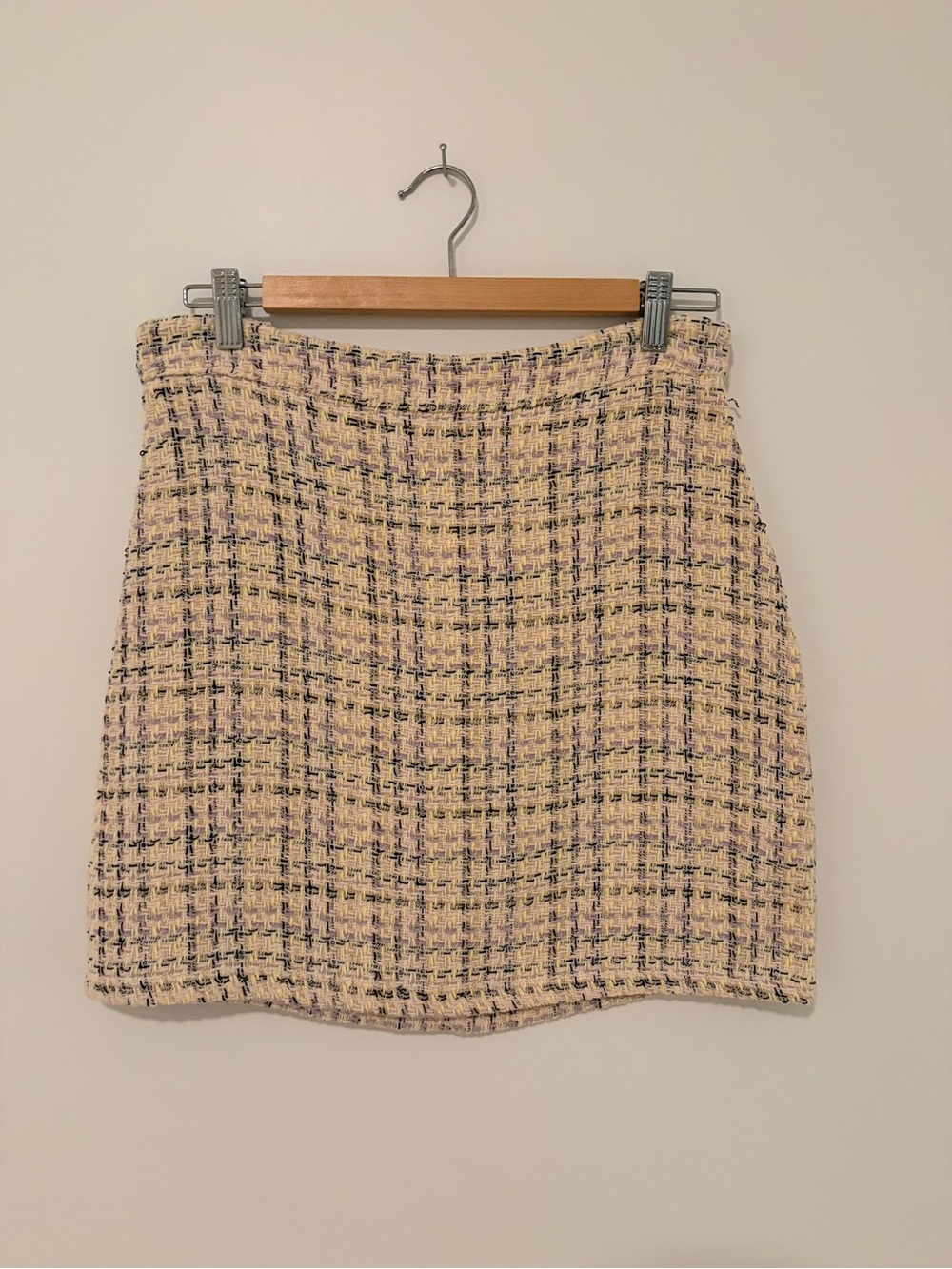Textured Cream Plaid Tweed Mini Skirt Made in Italy